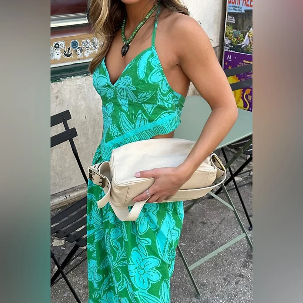 FREE PEOPLE 2 Piece Tropical Vaca Copa Cabana Smock Halter Top Skirt Set NWT XS - Picture 2 of 10